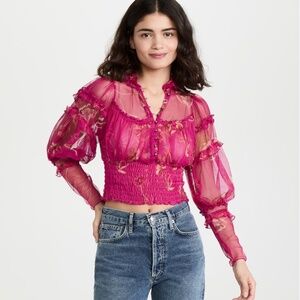 Free People Time for Shine Mesh Top in Purple Combo (purple, pink)